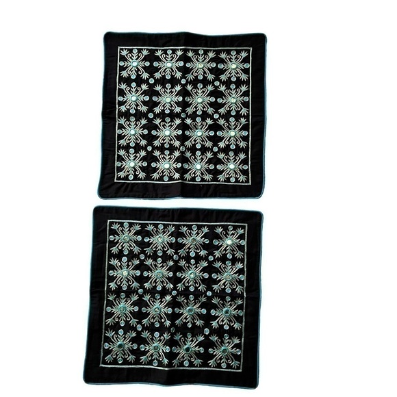 Gold Teal Black Mirror-Inlaid Accent Cushion Cover with Embroidery - Picture 3 of 5